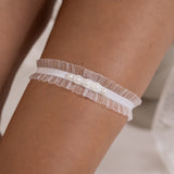 Elegantes Braut Strumpfband - Weiß mit Perlen
